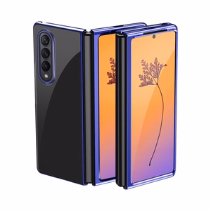 Plating dėklas telefonui Samsung Galaxy Z Fold 4 su metaliniu rėmeliu mėlynas