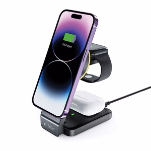 Tech-Protect QI15W-A28 MagSafe 3in1 indukcinis įkroviklis su stovu išmaniajam telefonui / Apple Watch / AirPods - juodas