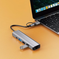 "Tech-Protect" HB03 HUB adapteris 5in1 USB-C + USB2.0 + USB3.0 + RJ45 - pilkas