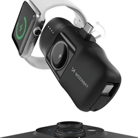 Wozinsky WF16-YCS 5000mAh 15W USB-C mini išorinė baterija su įmontuotu USB-C kabeliu ir Apple Watch įkrovikliu - juoda