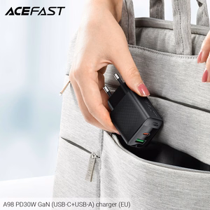 Įkroviklis Acefast A98 30W GaN USB-C/USB-A juodas