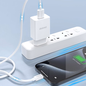 Dudao A4EU USB-A 2.1A sieninis įkroviklis - baltas + USB-A - USB-C kabelis