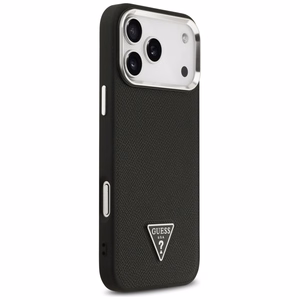 Guess Grūdėtas Trikampio logotipas Magnėtinis dėklas telefonui iPhone 17 Pro Max - juodas