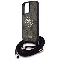 Guess 4G Big Logo Cord Stap dėklas telefonui iPhone 16 - rudas