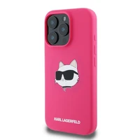 Karl Lagerfeld silikoninis dėklas telefonui Choupette Head Print Magnetinis iPhone 16 Pro Max - fuksija