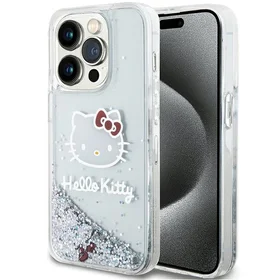 Hello Kitty Liquid Glitter Charms Kitty Head dėklas telefonui iPhone 13 Pro Max - sidabrinis