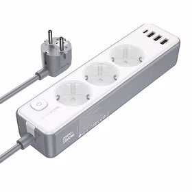 "Borofone" maitinimo juosta BAC9 - 3 lizdai 240V + 3xUSB + C tipo - PD 20W 2 metrai, juoda