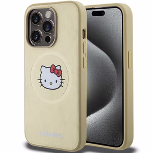 Hello Kitty odinis Kitty Head magnetinis dėklas telefonui iPhone 15 Pro - auksinis