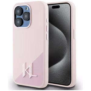 Чехол Karl Lagerfeld Silicone Shadow Metal Initial MagSafe для iPhone 15 Pro Max розовый