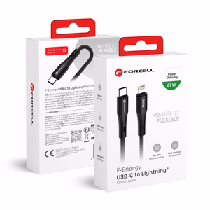FORCELL F-ENERGY C346 kabelis Type C į Lightning PD 3A 27W Silicone 1 m juodas