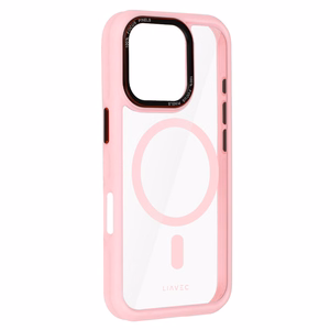 Liavec Hybrid Magsafe Skaidrus dėklas telefonui Iphone 16 Pro Max šviesiai rožinis