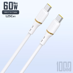 Dudao L25C USB-C - USB-C silikoninis kabelis 60W 1 m - baltas