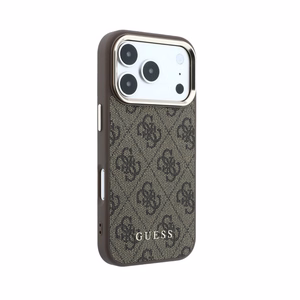 Dėklas Guess PU Leather 4G Gold Frame MagSafe Apple iPhone 18 Pro rudas