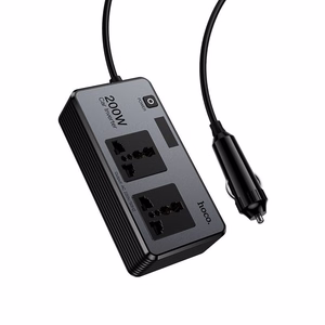 Hoco išmanusis dvigubas automobilinis inverterio įkroviklis 2 žiebtuvėlio lizdai maks. 200W PD66W/1C2A Z66 juodas