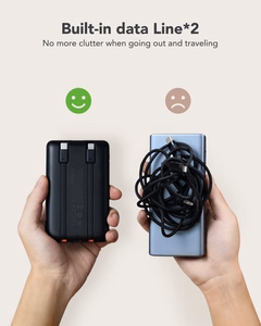VEGER išorinė baterija 10000 mAh su įmontuotais kabeliais Type C / Lightning PD QC3.0 2A 22,5W C11 (W1170) juoda