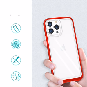 Skaidrus 3in1 dėklas iPhone 13 Pro raudono rėmo gelio dangteliu