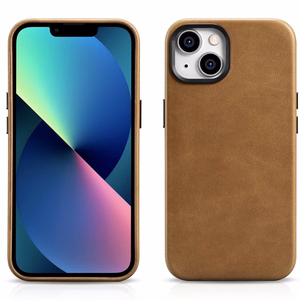 iCarer Oil Wax Premium odinis dėklas iPhone 14 Plus Magnetinis odinis dėklas su MagSafe Rudas (WMI14220703-TN)