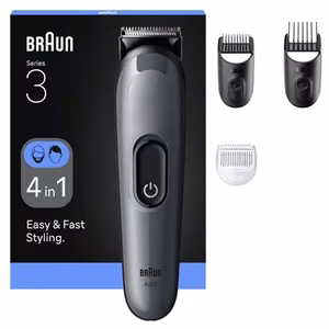 Braun All-in-One Series 3 AIO3500 – 4-in-1 akumuliatorinis kūno priežiūros rinkinys, 14 ilgio nustatymų, juodas