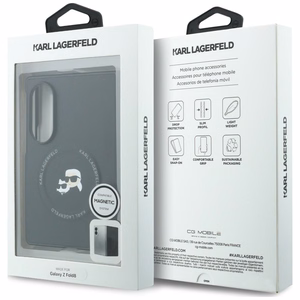 Juodas dėklas „Karl Lagerfeld Karl & Choupette Pins MagSafe“, skirtas „Samsung Galaxy Z Fold8“