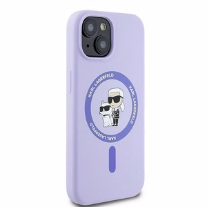 Karl Lagerfeld silikoninis Karl&Choupette galvų žiedas Magnetinis iPhone 15 dėklas - Violetinis