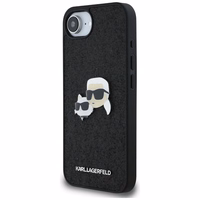 Karl Lagerfeld Fixed Glitter Karl&Choupette Heads Metal Pin dėklas telefonui iPhone 16e - juodas