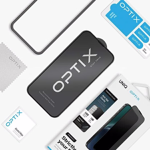 Uniq Optix privatumo grūdintas stiklas iPhone 15 Plus / 14 Pro Max su aplikatoriumi