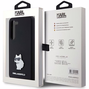 Karl Lagerfeld silikoninis Choupette metalinis smeigtukas dėklas telefonui Samsung Galaxy S23 - juodas