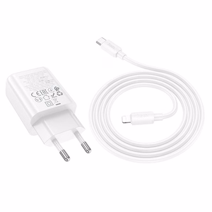 Įkroviklis Hoco N63 30W GaN USB-C/USB-A + USB-C to Lightning cable 1.0m baltas