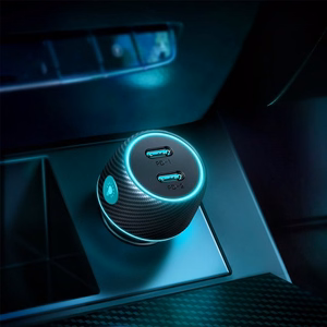 Automobilinis įkroviklis Joyroom „JR-CCN02" juodas 70W (2xUSB-C) su LED apšvietimu