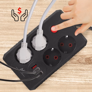 Maclean power strip, 4-socket extension cable + 3xUSB, 110-240V AC 50/60Hz, 2.1A max 2500W, 1.5m, black, MCE392 B