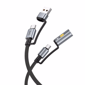 Laidas All-in-one USB A / USB C į USB C / Automobilinė cigarečių degiklė Hoco 3A 60W 1,2 m U138 juodas