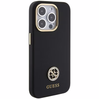 Guess silikoninis Logo Strass 4G dėklas telefonui iPhone 15 Pro - juodas