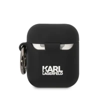 Karl Lagerfeld KLA2RUNIKK AirPods 1/2 dėklas juodas/juodas silikoninis Karl galva 3D