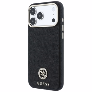Guess Grained Round Strass Logo MagSafe dėklas iPhone 18 Pro Max / 17 Pro Max – juodas