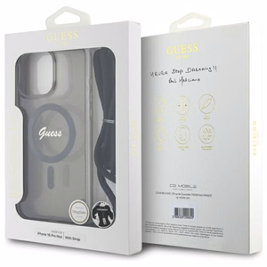 Guess Crossbody Cord Script Magnetinis dėklas iPhone 16 Pro Max - juodas