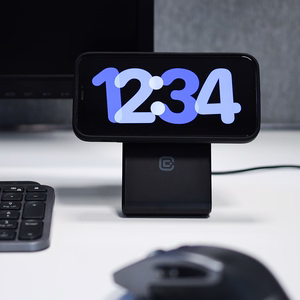 Crong MagSpot Pivot Stand 3 viename belaidis įkroviklis, skirtas iPhone, Apple Watch ir AirPods, suderinamas su MagSafe, juodas