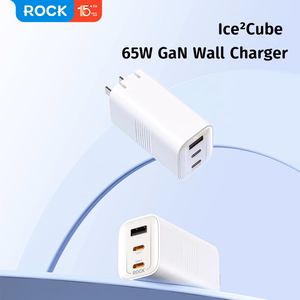Rock Sieninis įkroviklis Ice2Cube GaN - USB + 2xType C - PD 65W 3A baltas