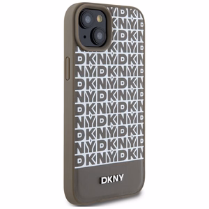 DKNY Odinis spausdintas raštas metalinis logotipas Magnetinis dėklas iPhone 15 / 14 / 13 - ruda