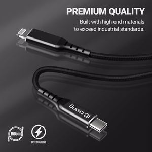 Crong Armor Link MFi USB-C–Lightning laidas, 1.5 m, 3 A, juodas