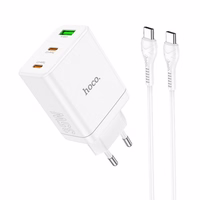 Įkroviklis Hoco 2 x USB C + USB A QC3.0 PD 3A 35W + Kabelis USB C į USB C N33 baltas