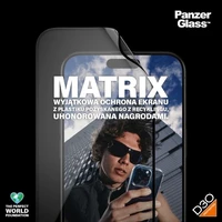 PanzerGlass Matrix Ultra-Wide-Fit hibridinis stiklas iPhone 15 Pro Max su pozicionieriumi