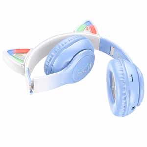 HOCO belaidės Bluetooth ausinės W42 su katės ausimis kristalinės mėlynos