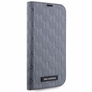 Karl Lagerfeld KLBKP14LSAKLHPG iPhone 14 Pro 6.1" knygos dėklas sidabrinis/sidabrinis Saffiano Monogram