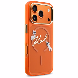 Karl Lagerfeld IML Choupettes Karl Script Logo MagSafe Dėklas for iPhone 17 Pro Max - oranžinis