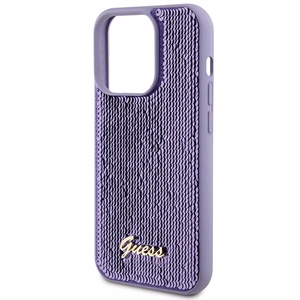 Guess Sequin Script Metal dėklas telefonui iPhone 15 Pro - violetinė