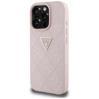 Guess Hot Stamp 4G Pattern Triangle Metal Logo iPhone 16 Pro dėklas - rožinė