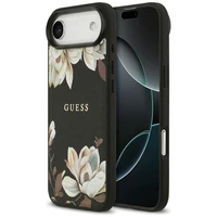 Guess Grained Flowers Classic Logo MagSafe dėklas iPhone Air - juodas (m)