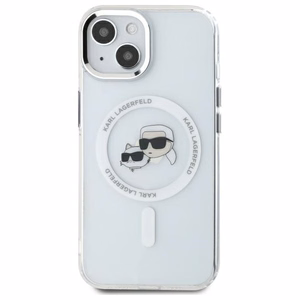 Karl Lagerfeld IML Metal Karl&Choupette galvos MagSafe iPhone 14 dėklas – baltas