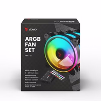 SAVIO FAN-01 4 vnt. 120 mm ARGB ventiliatorių, įskaitant valdiklį ir nuotolinio valdymo pultą