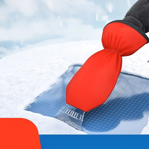 Car snow scraper with glove red